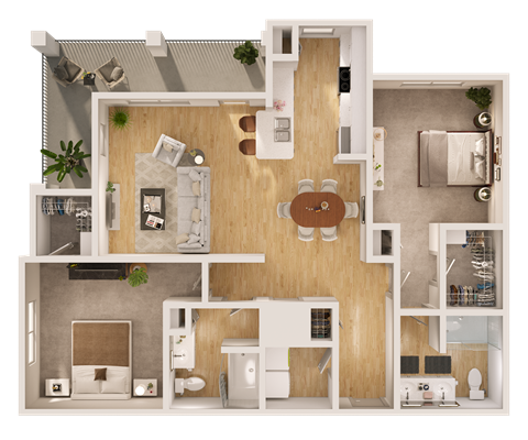 Floor plan for 2 beds, 2 baths, 1294 sqft